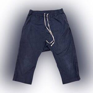 Rick Owens Drawstring Cropped Navy Blue EDFU Drop Crotch Pants Men’s Size Large